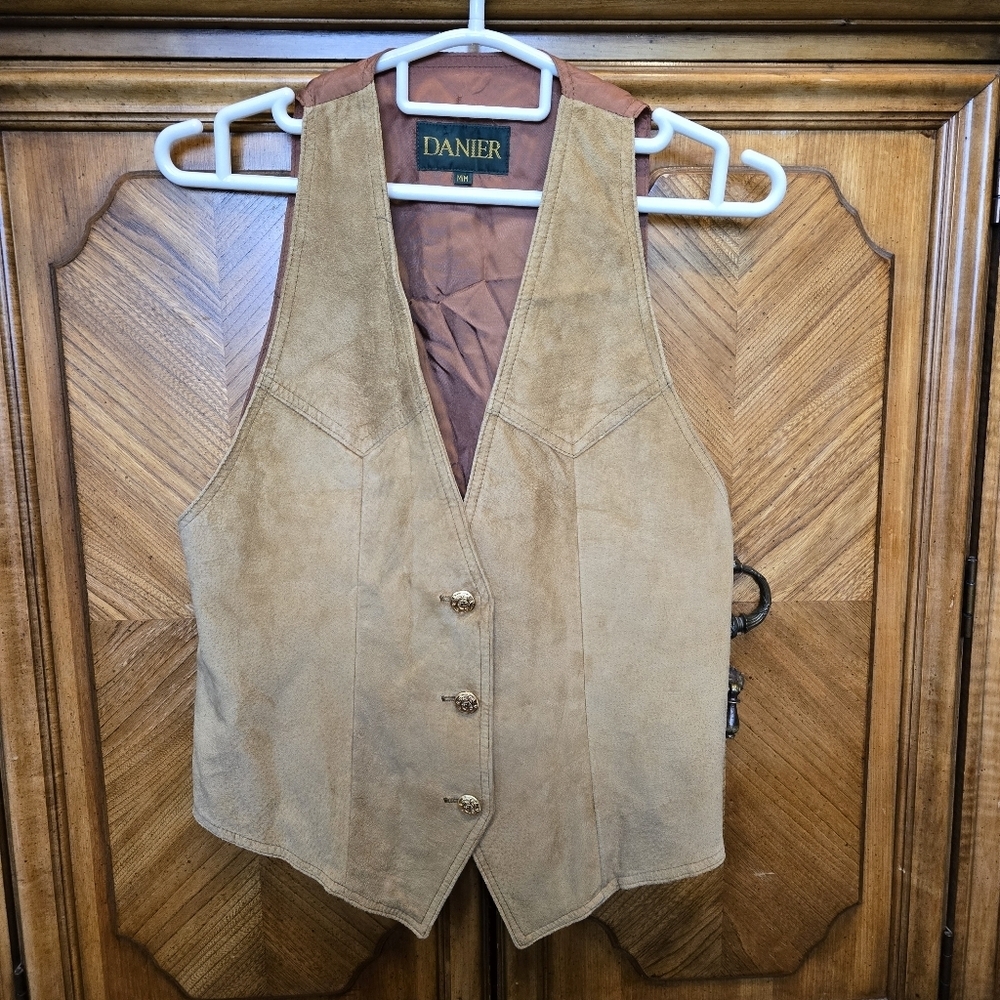 Danier Leather Suede Vest With Gold Buttons